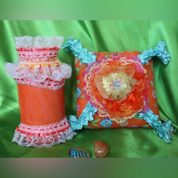 Hand Crafted VW Bug Gypsy Jar&Flower Power Pillow Set 60s Beachy Floral Aroma - Picture 4 of 13